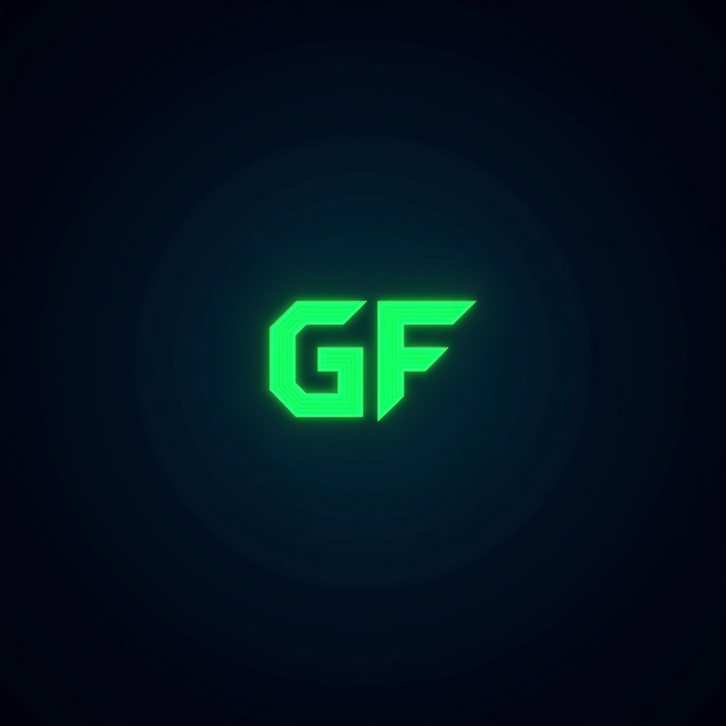 GameFandom logo featuring stylized letters GF in neon green on deep space blue background with pixel art border accents