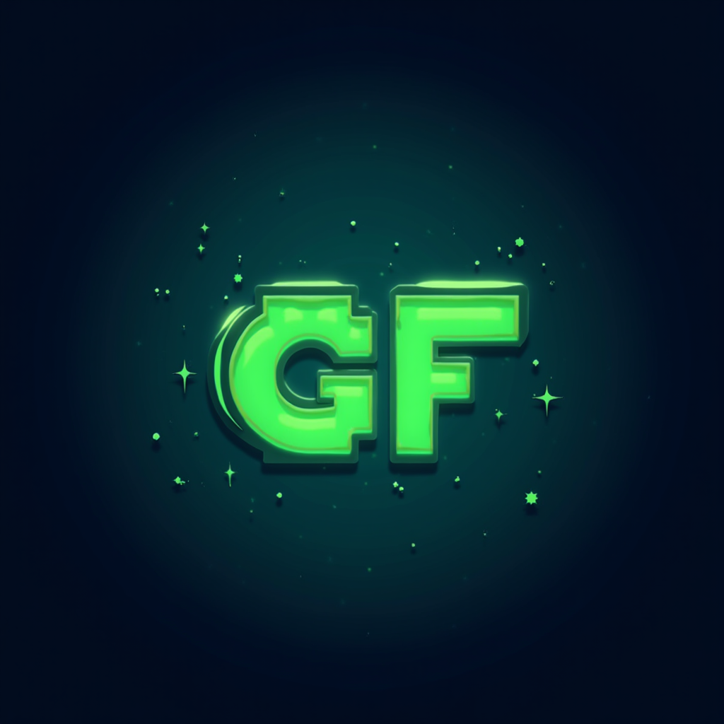 GameFandom logo featuring stylized letters GF in neon green on deep space blue background with pixel art border accents