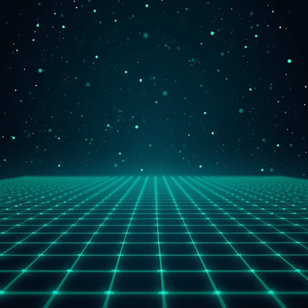Decorative retro grid pattern background with neon green lines on deep space blue, creating a nostalgic gaming atmosphere