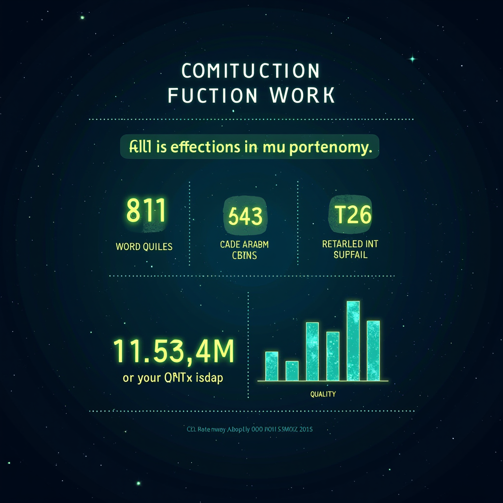 Elegant infographic showing statistics about top fan fiction works including word counts, reader engagement metrics, and quality indicators, displayed with glowing electric lime text and charts on a deep space blue background
