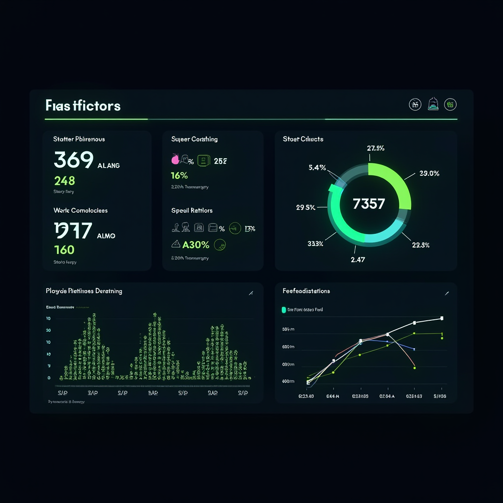 Comprehensive infographic displaying fan fiction statistics including story counts, word counts, character popularity rankings, and correlation data with sequel pre-orders, presented in a modern dashboard style with neon green accents, pie charts, and trend lines on a midnight gradient background
